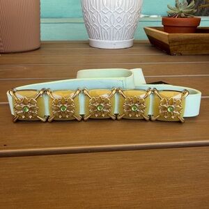 Gold Floral Medallion Elastic Waist Belt in Pale Mint